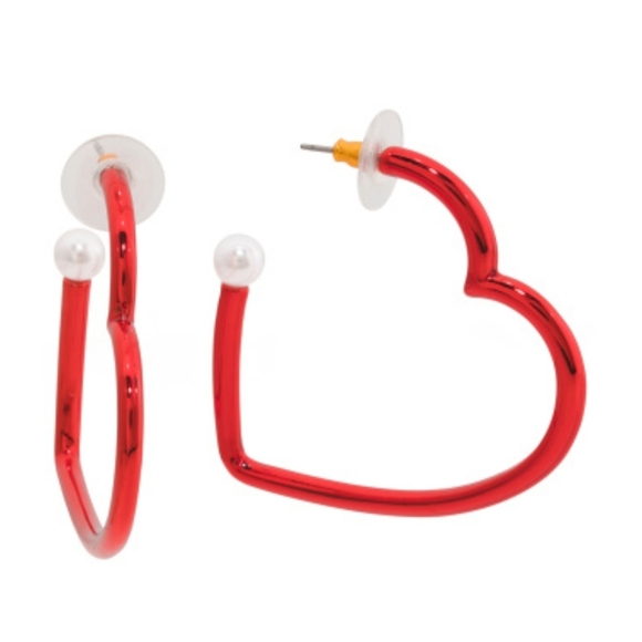 Betsey Johnson Red Heart Hoop Earrings - Picture 4 of 4